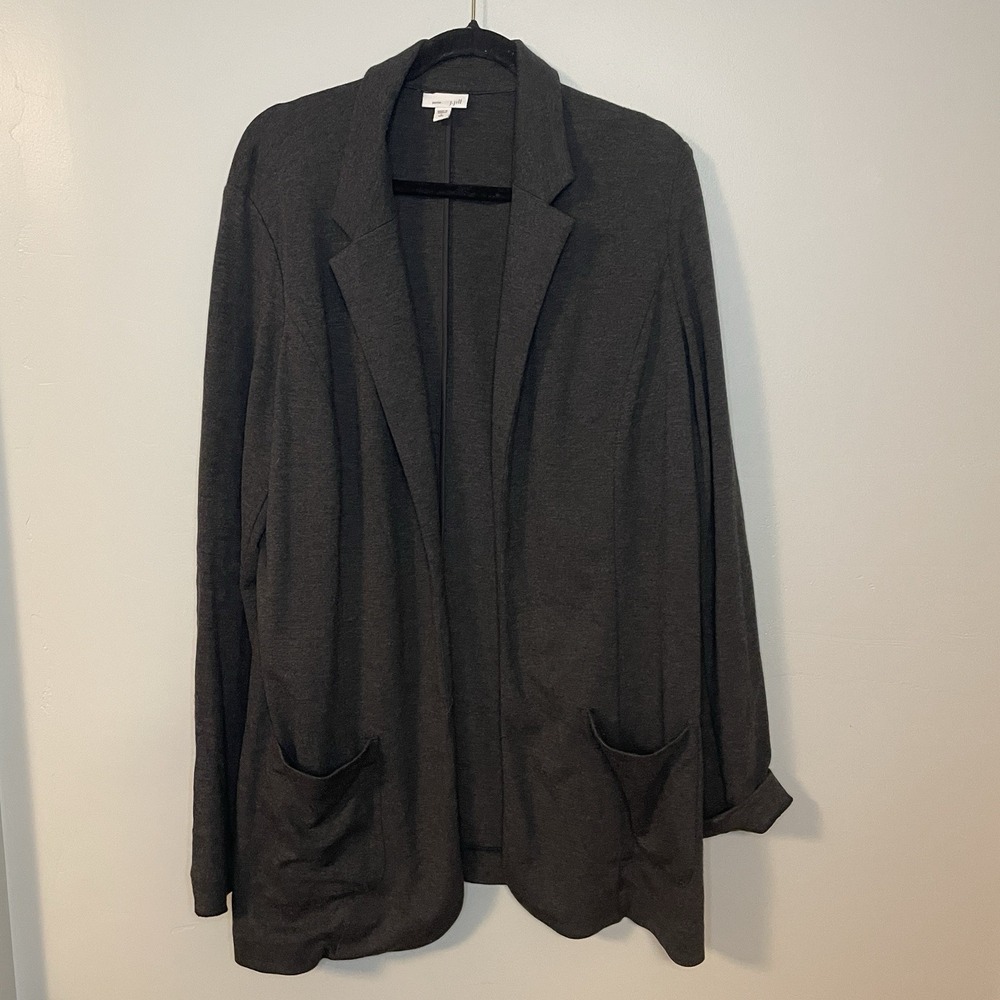 J Jill Ponte Blazer Womens L Tall Gray Open Front Stretch Knit‎ Career Jacket